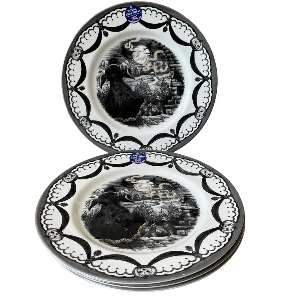 Royal Stafford Halloween Wicked Witch Salad Plates 8.5in Porcelain Set of 2 New